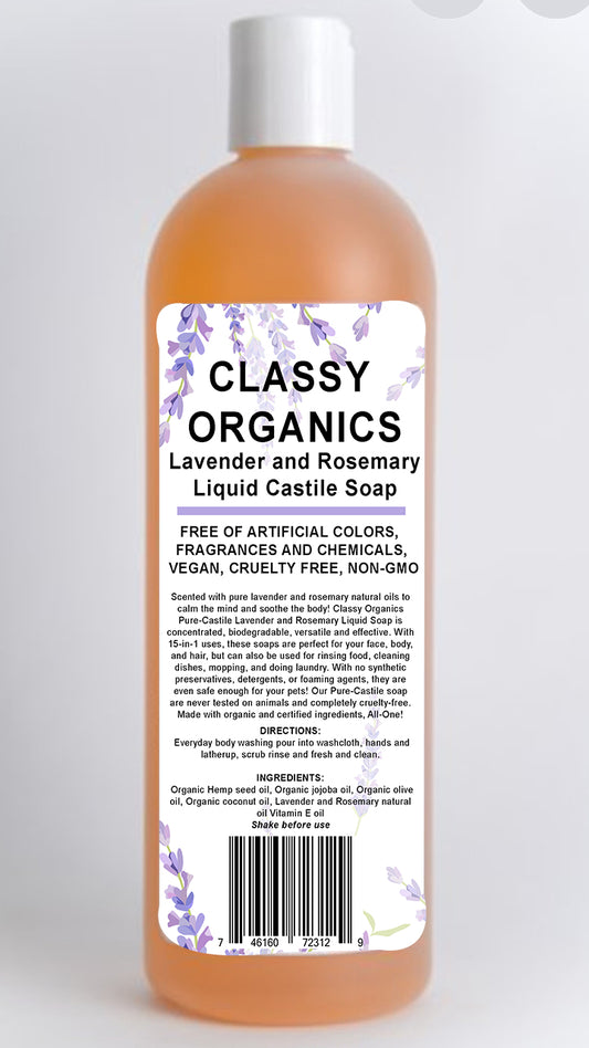 Classy Organics Lavender and Rosemary Liquid Castile Soap
